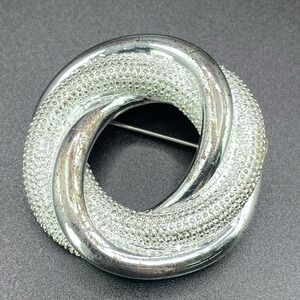 Vintage Monet Silver Tone Swirl Circle‎ Brooch Textured 1.5"